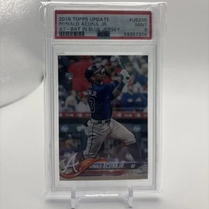 2018 Topps Update Ronald Acuna Jr RC #US250 Rookie At Bat Blue Jersey PSA 9 Mint - Picture 1 of 2