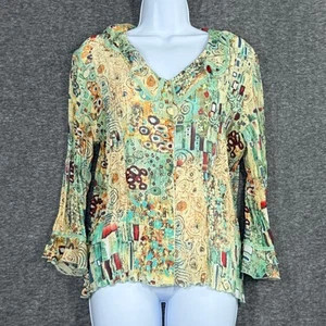 Y2kK Crinkle Rüschen Top Gr. Large zierlich lange Glockenärmel baumelnde Perlen Boho - Bild 1 von 7