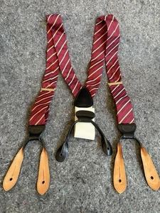 Trafalgar Silk Cinnamon Twist Suspenders Leather & Brass Tabs Made In England - Picture 1 of 4