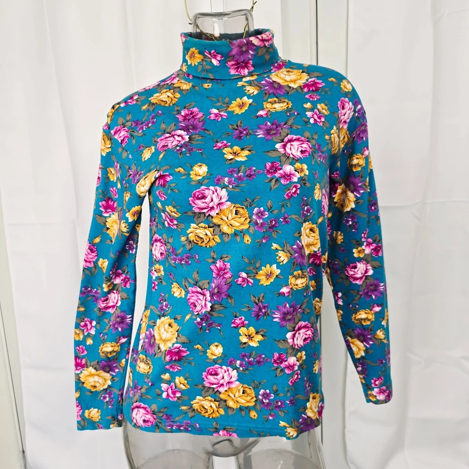 Club de Caza Rosas Cuello Alto Turquesa Floral Vintage Talla S/M Foto 1 de 4