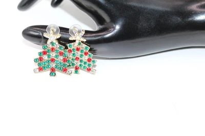 Pendientes de diamantes de imitación de cristal verde árbol de Navidad joyería tono dorado Foto 1 de 2
