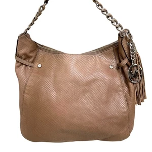 MICHAEL KORS Large N/S Top Zip MEGAN Hobo Dark Dune Snake-Embossed Leather - Picture 1 of 16