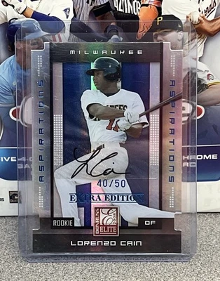 2008 Donruss Elite Extra Edition Lorenzo Cain 144 Aspirations 40/50 Rookie Auto - Image 1 of 2