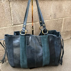EAST Genuine Leather Suede Tote Shoulder Purse Bag Green Large Womens - Picture 1 of 15