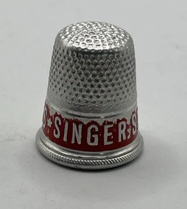 VTG. RED STRIPE ALUMINUM ADVERTISING SINGER SEWING MACHINES THIMBLE - Picture 1 of 6