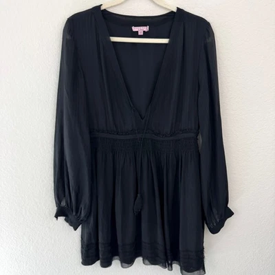 Calypso St Barth Womens Tissa Mini Dress Size M Silk Cotton Resort Black - Image 1 of 4