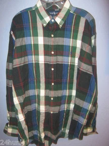 RALPH LAUREN Polo Men's Lg Long Sleeve Red, Green, Blue & White Plaid BIG Shirt - Picture 1 of 2