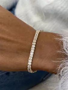 Emerald Lab-Created Diamond Tennis Bracelet 14k Yellow Gold 2.66Ct F/VS Prong - Picture 1 of 6