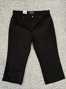Lauren Ralph Lauren Womens Cotton Pants Sz 14 Black Midcalf Classic - Picture 1 of 17