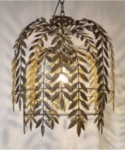CEILING LIGHT SHADE By Palmers Lucerne Large Gold Colour Metal Leaves VGC - Picture 1 of 11