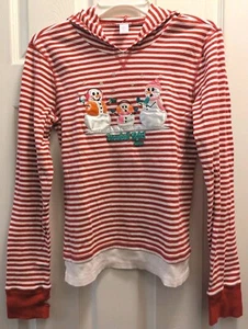 Justice Girls XXL Hooded Shirt Top Red White Stripe Applique Embroidered Snowman - Picture 1 of 14