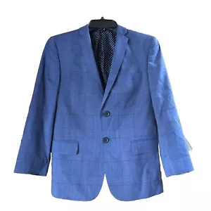Tallia Men’s Blue 100% Wool Plaid 2 Button Polka Dot Lined Blazer Jacket Size 36 - Picture 1 of 13