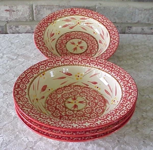 Temp-tations Old World Red Rim Soup Bowls (4) Pasta Salad 9" Diameter Marked - Picture 1 of 7