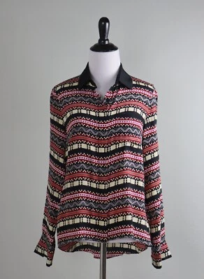 Camisa Top Jonathan Simkhai $295 Estampado Geográfico 100% Seda Abotonada Talla XS Foto 1 de 4