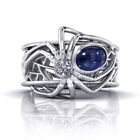 Women's Men's Fashion Silver Spider-Man Blue Zircon Ring Wedding Jewelry Size 7