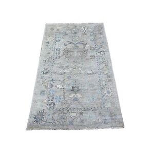 3'x5' Gray Oushak All Over Pattern Velvety Wool Hand Knotted Oriental Rug G88452