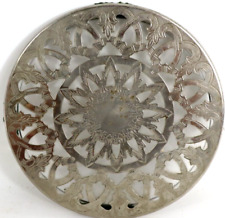 Vintage Silverplate Glass Leonard Trivet Spain 6" Diameter Leaves Reticulated