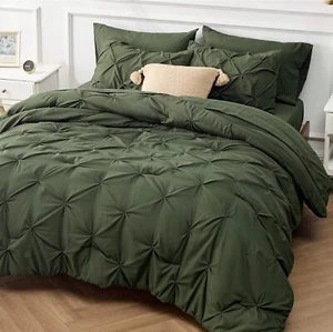 Olivgrünes Bettdecken-Set Queen-Size-Bett in einer Tasche 7-teilig für Schlafzimmer Zuhause USA - Bild 1 von 7