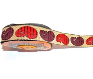 paisley red wine gold jacquard embroidered ribbon applique motif trim Indian - Picture 1 of 1