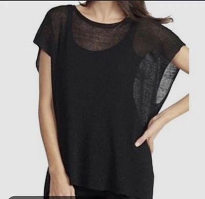 Blusa túnica Eileen Fisher mujer lino hilo italiano acanalado negra transparente talla XL Foto 1 de 4