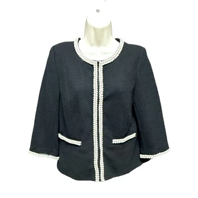 Chaqueta de tweed Joan Rivers con ribete de perlas XS clásica negra texturizada Blazer Foto 1 de 4