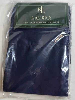 Par de fundas de almohada estándar Ralph Lauren azul marino liso, satén 450 hilos Foto 1 de 4