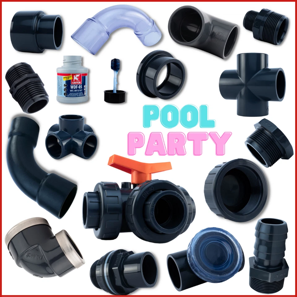 PVC Fittings | Pool Verrohrung | Bogen | Verschraubung | Winkel | Kugelhahn  - Bild 1 von 4