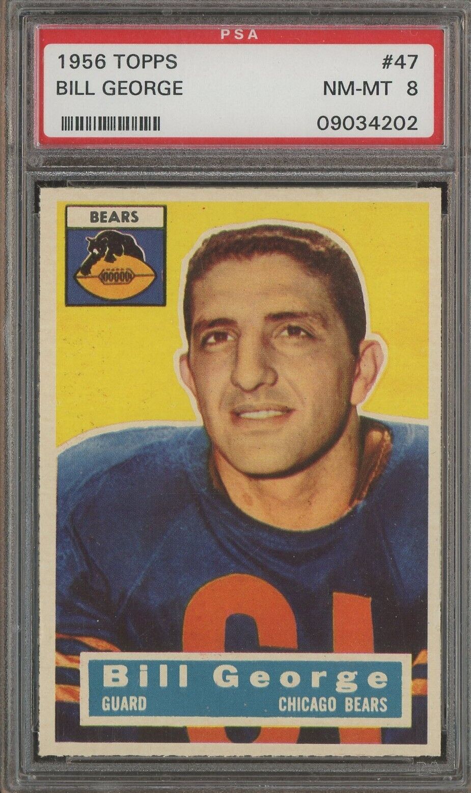 1956 Topps Football #47 Bill George Chicago Bears RC Rookie HOF PSA 8 NM-MT