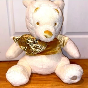 Disney Store Holiday Winnie the Pooh Plush Gold Cream Large Stuffed Toy 18"  - Picture 1 of 7