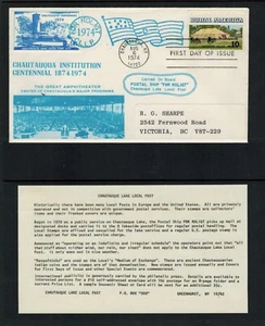 USA #1505 10¢ FDC with Local Post Chautauqua Lake Cinderella "Fur Roligt" BLUE - Picture 1 of 1