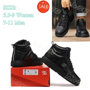 Leather Lace-Up Ankle Boots Women’s Men's Black Fashion Boot Shoes Sizes 5.5-11 - Picture 1 of 24
