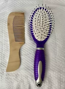 Lot (2) Hair Brush Detangling Massage Brush and Wood Hair Comb Preown - Picture 1 of 3