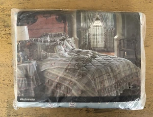 JCPennys Floral Twin Flat Sheet Westminster Blue White Pink Ruffled - Picture 1 of 8
