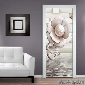 Papel pintado para puerta autoadhesivo mural puerta póster 3D rosas reflejo agua 1454 - Imagen 1 de 2