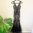 Cachet Vintage Evening Gown Mermaid Flare Black Mesh Lace Dress 4
