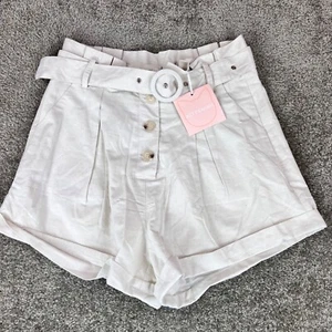 NWT Kittenish Shorts Ivory Paperbag HIgh Rise Sz L (28") Womens Lined W/ Belt - Picture 1 of 14