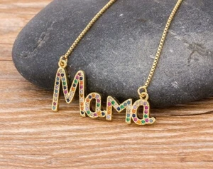 Women's Fashion Jewelry Gold Cubic Zircon Mama Mom Mother Pendant Necklace 1-173 - Picture 1 of 6