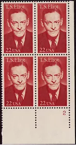 US USA Sc# 2239 MNH FVF PL# BLOCK T.S. Eliot Poet Playwrite - Picture 1 of 1