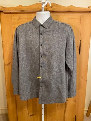 Camisa de manga larga International Concepts gris mezcla de lino lengüeta enrollable para hombre grande Foto 1 de 4