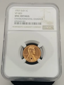 1957 D/D Lincoln Penny NGC VP-003 Unc. Details - Environmental Damage #20416 - Picture 1 of 4