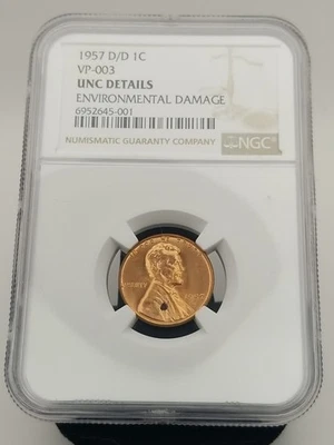 1957 D/D Lincoln Penny NGC VP-003 Unc. Details - Environmental Damage #20416 - Image 1 of 4