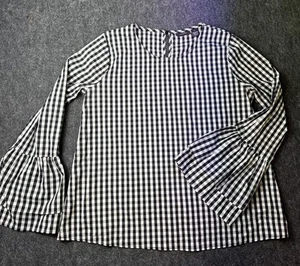 Halogen Nordstrom Gingham Long Bell Sleeves Poplin Top Stretchy Medium Check - Picture 1 of 9