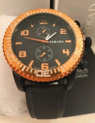 Reloj cronómetro de hombre cara negra con números/bisel color oro rosa Foto 1 de 4