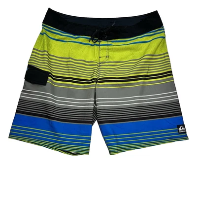 De Colección Para Hombres Quiksilver Board Shorts Bañador Rayas Azul Lima Verde Talla 38 Y2K Foto 1 de 4