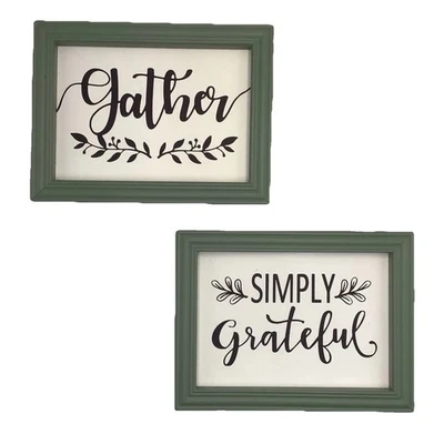 Wood Framed Signs Gather & Simply Grateful Green Frames 8"x6" Pictures/Plaques - Image 1 of 4