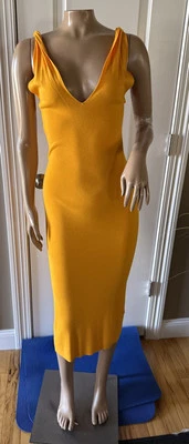 Vestido para mujer DION LEE midi acanalado torcido hombro elástico talla 4 naranja caléndula Foto 1 de 4