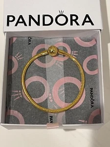 PANDORA 925 ALE Moments 14k Gold Plated Snake Chain Charm Bracelet 18cm / 7.1” - Picture 1 of 4