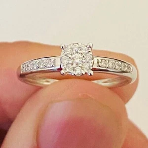 Round Real Moissanite Engagement Promise Ring 14k White Gold Plated Gift For Her - Picture 1 of 9