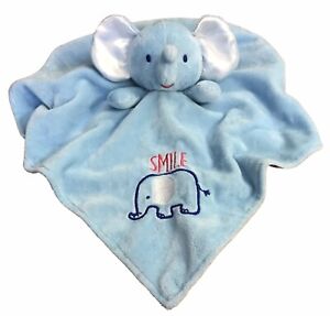 Baby Starters Blue Elephant Lovey Security Blanket Rattle SMILE Satin Back Soft