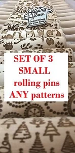SET OF 3 SMALL Wooden Rolling Pins Laser Cut Embossing Any 3 patterns - Picture 1 of 8